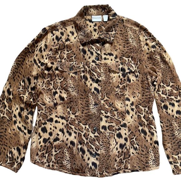 Chico’s Animal Print 💯% Silk Top Sz 1 (M) - Picture 3 of 15